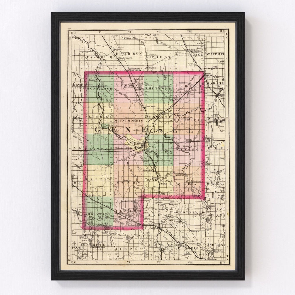 Vintage Map of Genesee County, Michigan 1873