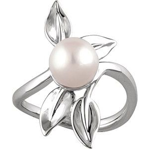14K White Gold 8 mm Cultured White Freshwater Pearl Ring