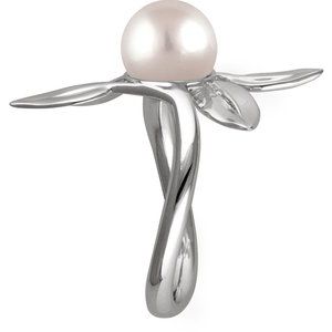 14K White Gold 8 mm Cultured White Freshwater Pearl Ring
