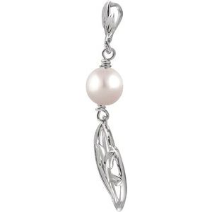 14K White Gold Cultured White Freshwater Pearl Leaf Heart Pendant