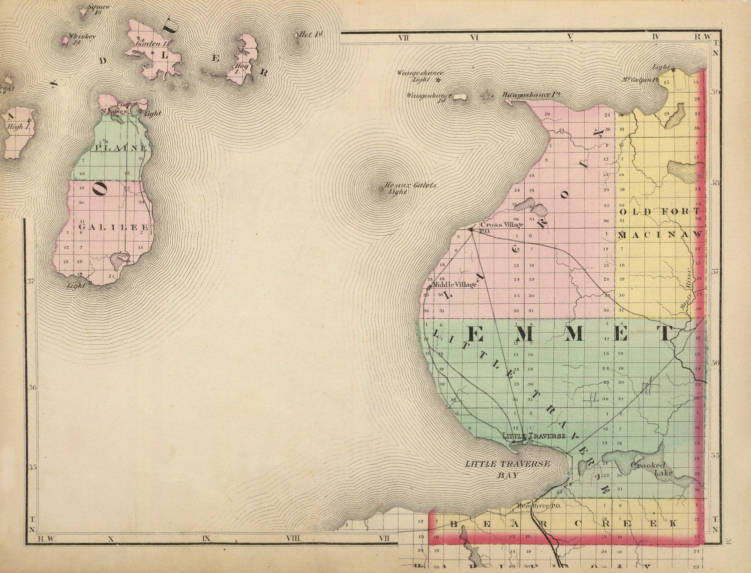 Vintage Map of Emmet County, Michigan 1873
