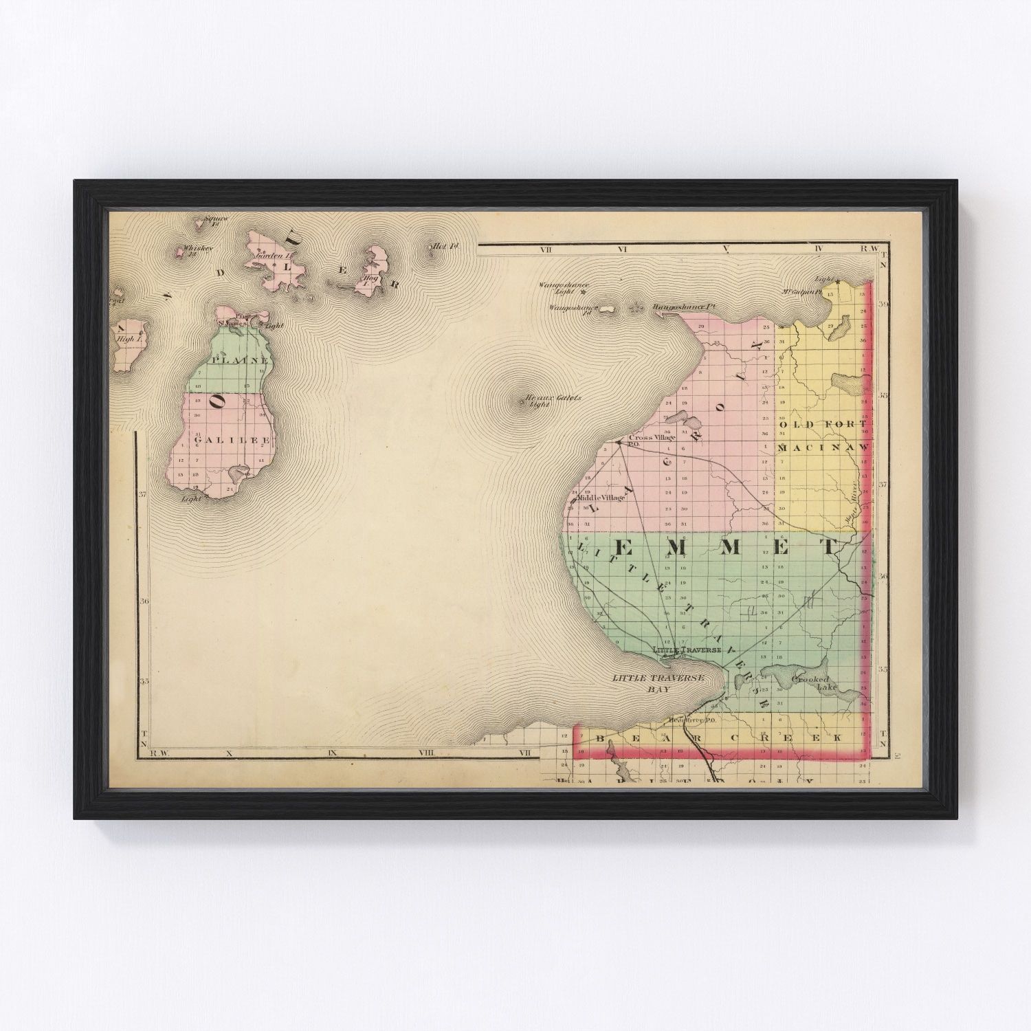 Vintage Map of Emmet County, Michigan 1873