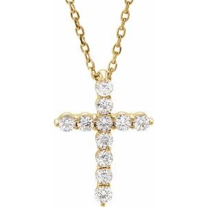 14K Yellow Gold 1/4 CTW Lab-Grown Diamond Cross 16-18" Necklace