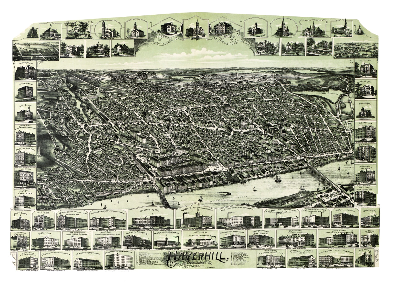 Vintage Map of Haverhill, Massachusetts 1893