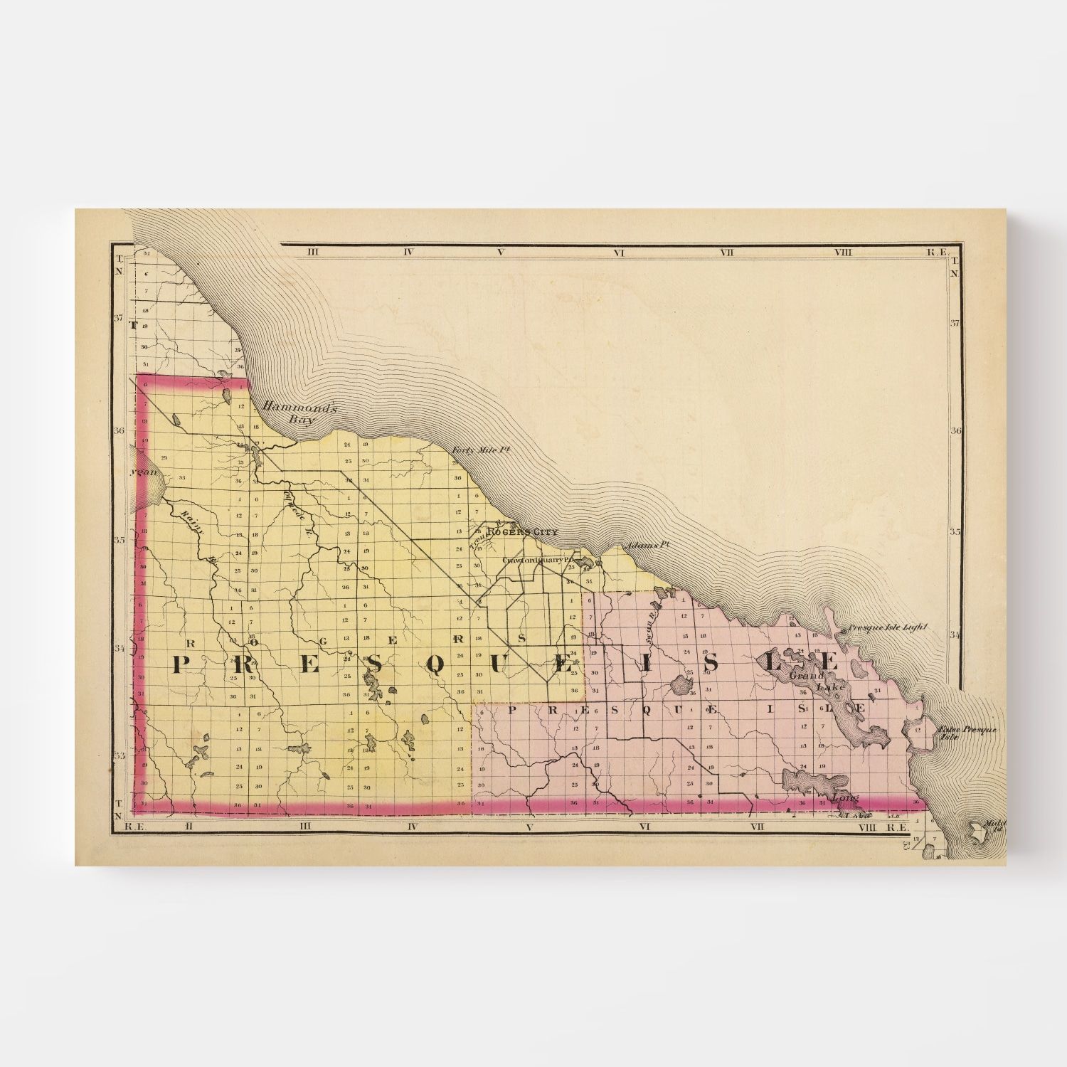 Vintage Map of Presque Isle County, Michigan 1873