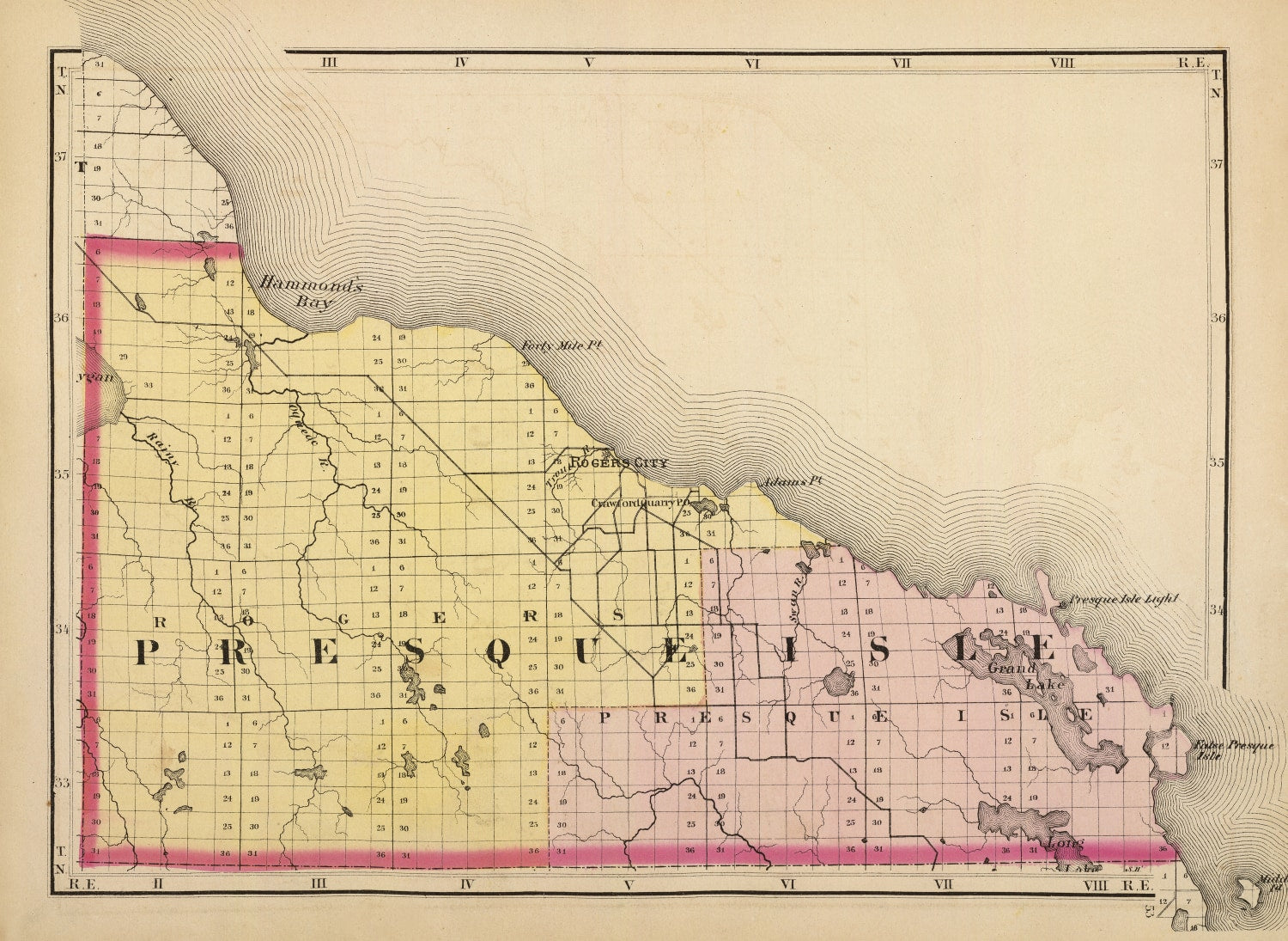 Vintage Map of Presque Isle County, Michigan 1873