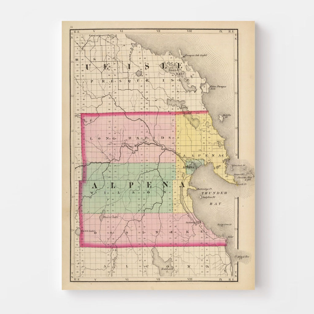 Vintage Map of Alpena County, Michigan 1873