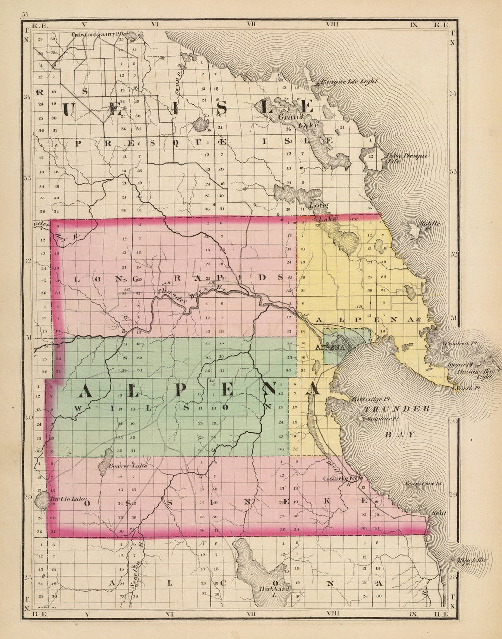 Vintage Map of Alpena County, Michigan 1873