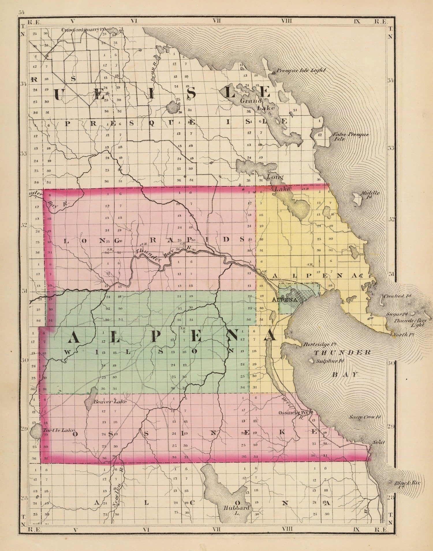 Vintage Map of Alpena County, Michigan 1873