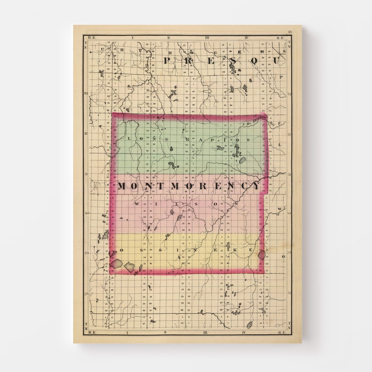 Vintage Map of Montmorency County, Michigan 1873