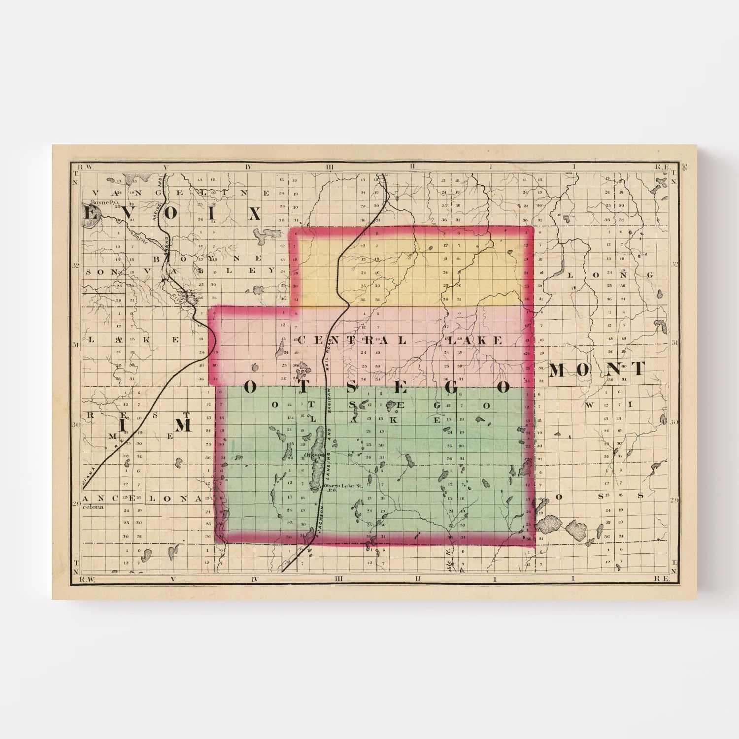 Vintage Map of Otsego County, Michigan 1873