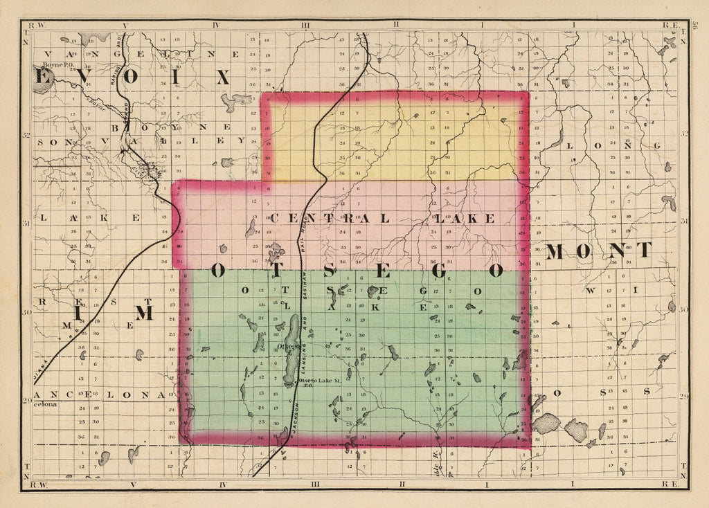 Vintage Map of Otsego County, Michigan 1873
