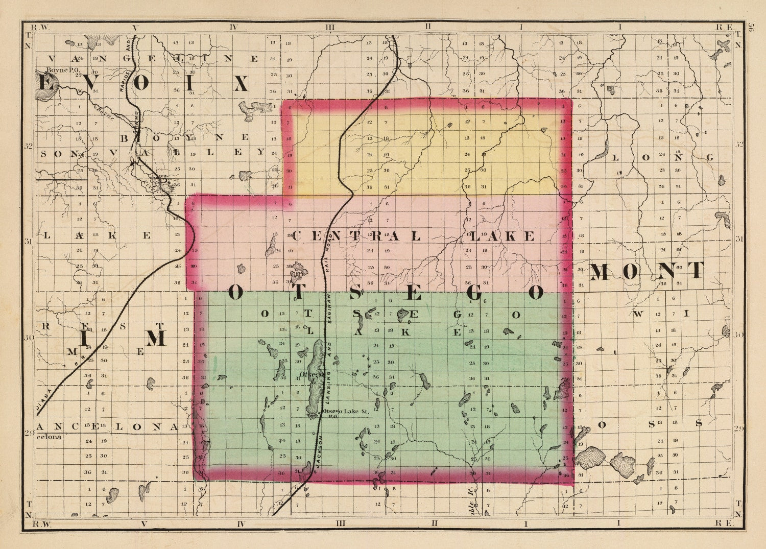 Vintage Map of Otsego County, Michigan 1873
