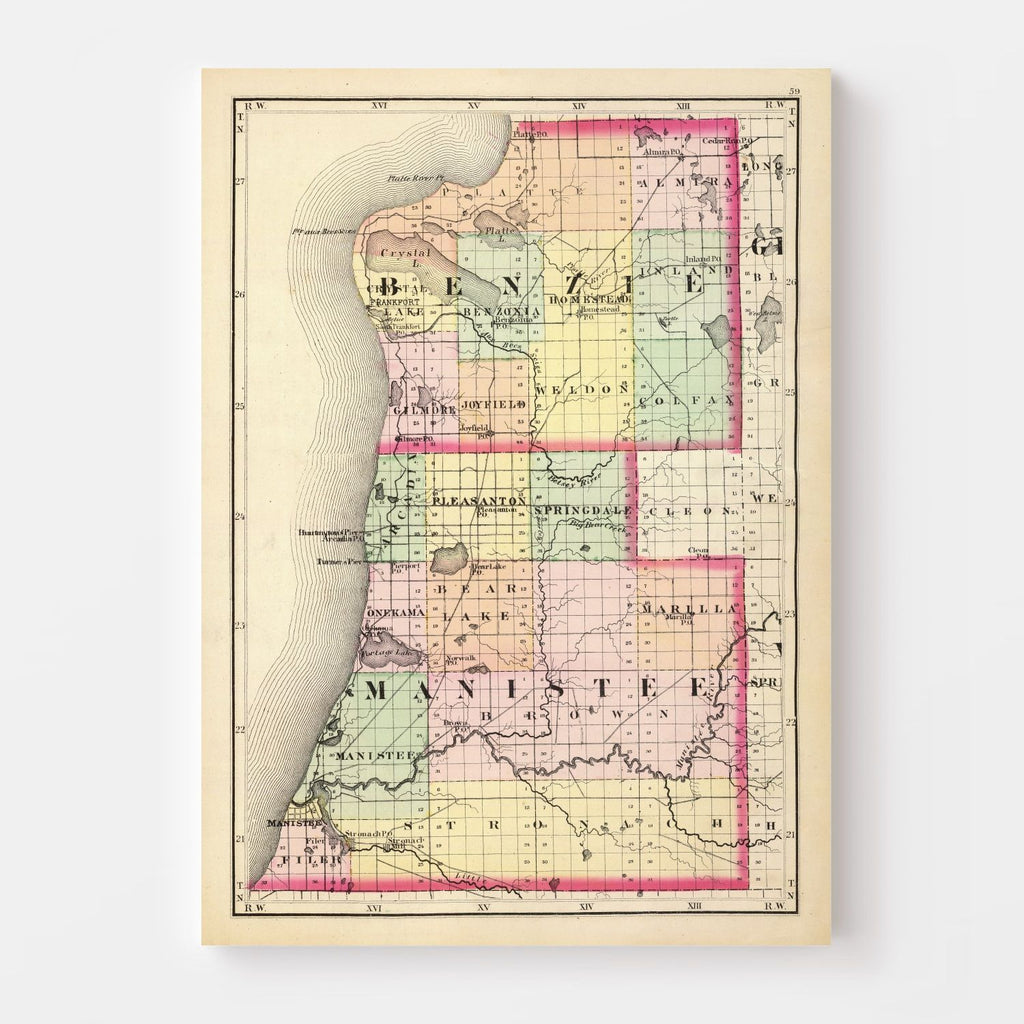 Vintage Map of Manistee County, Michigan 1873
