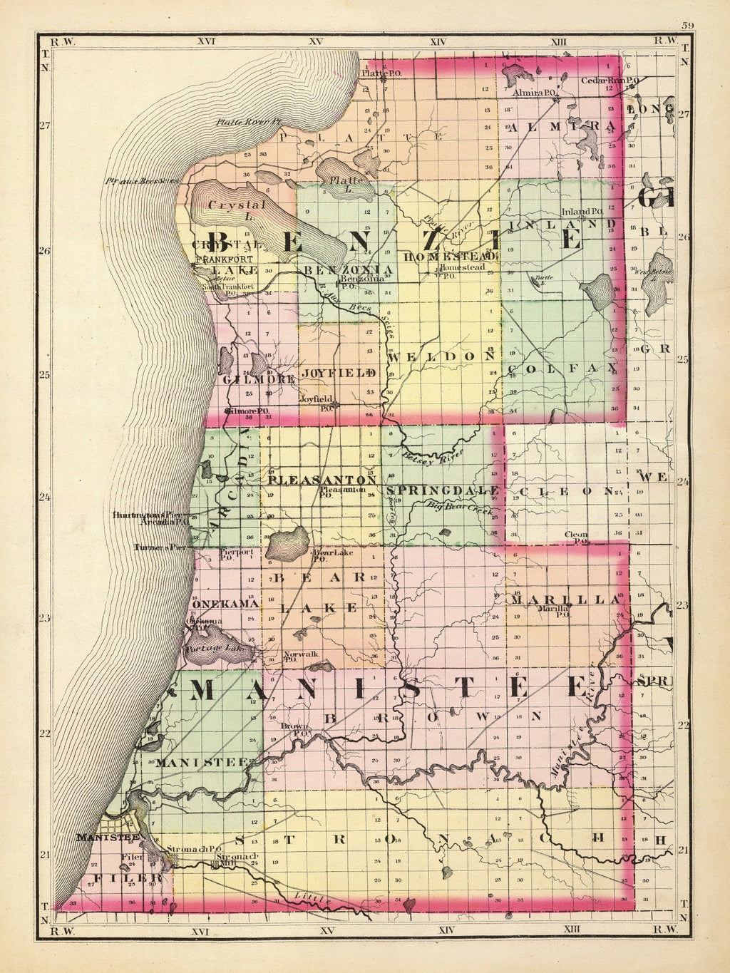 Vintage Map of Manistee County, Michigan 1873