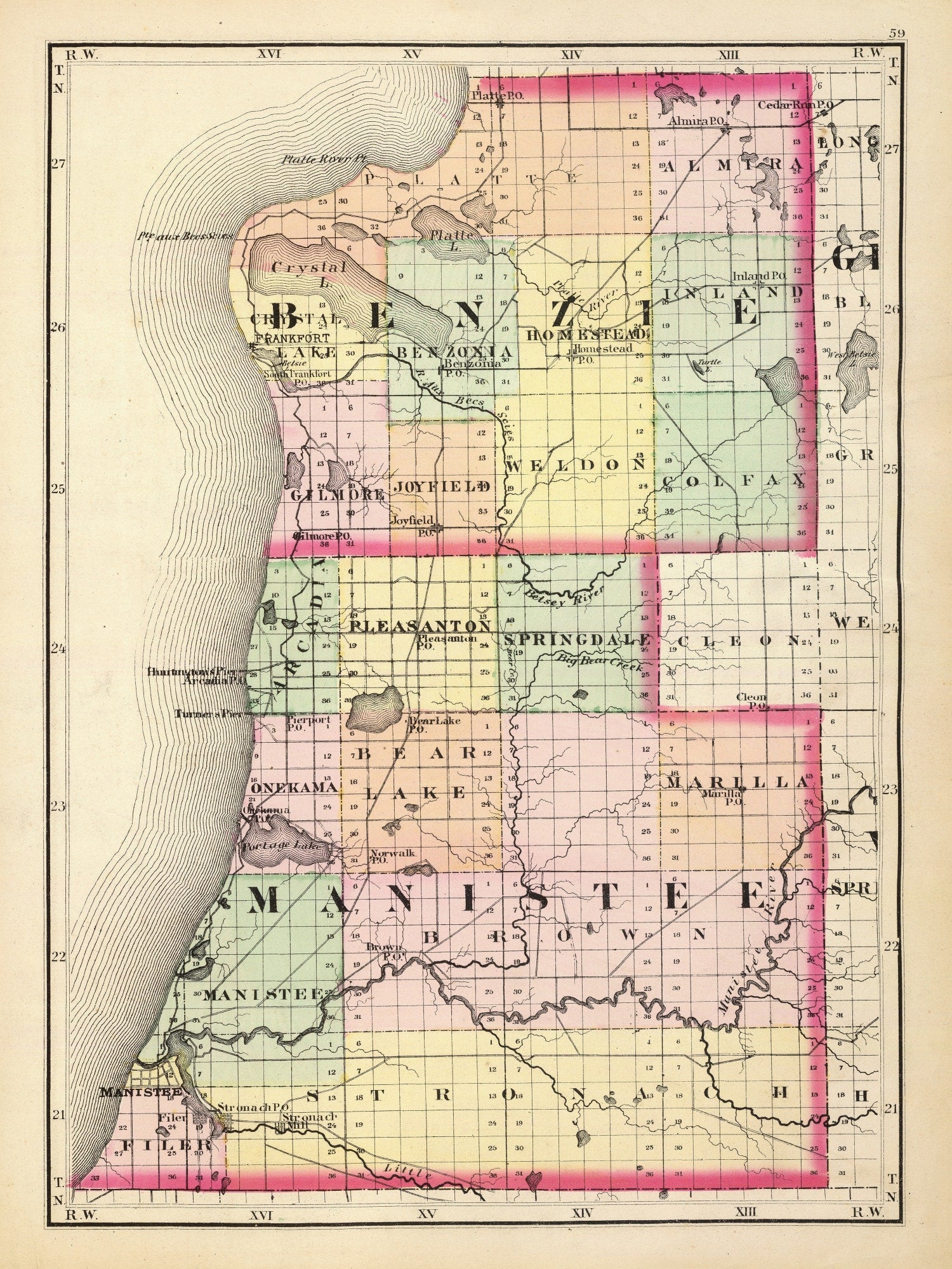 Vintage Map of Manistee County, Michigan 1873