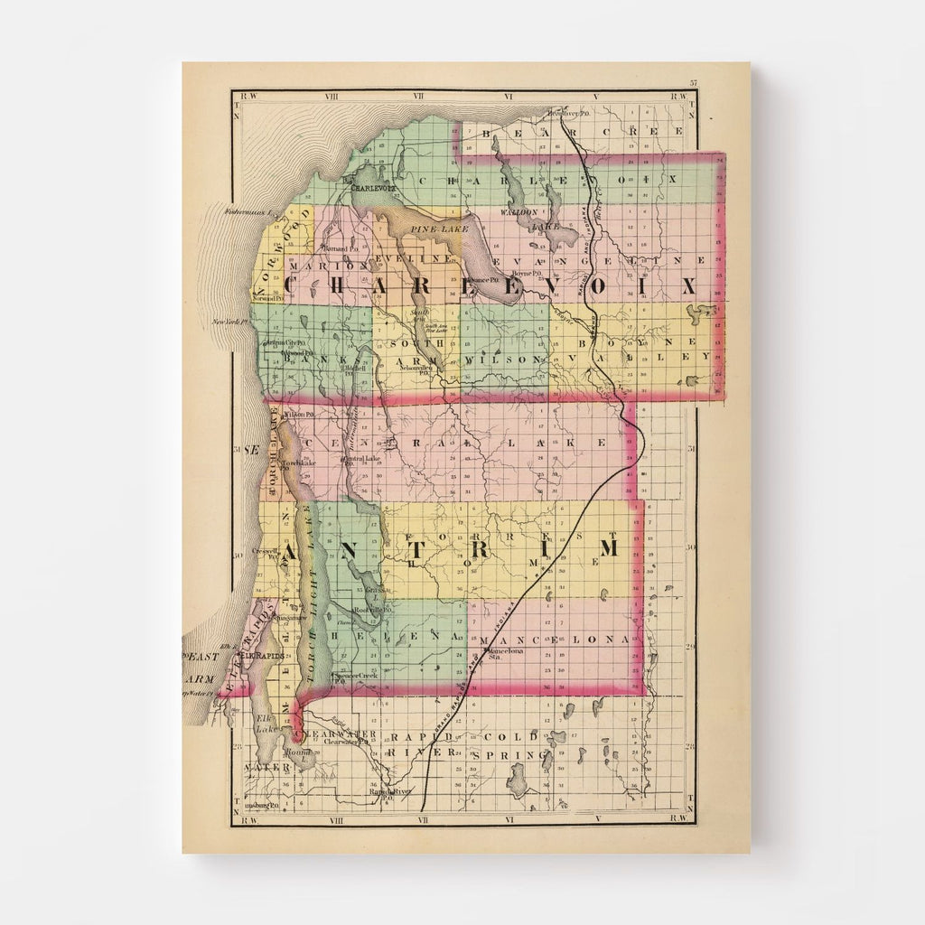 Vintage Map of Charlevoix County, Michigan 1873