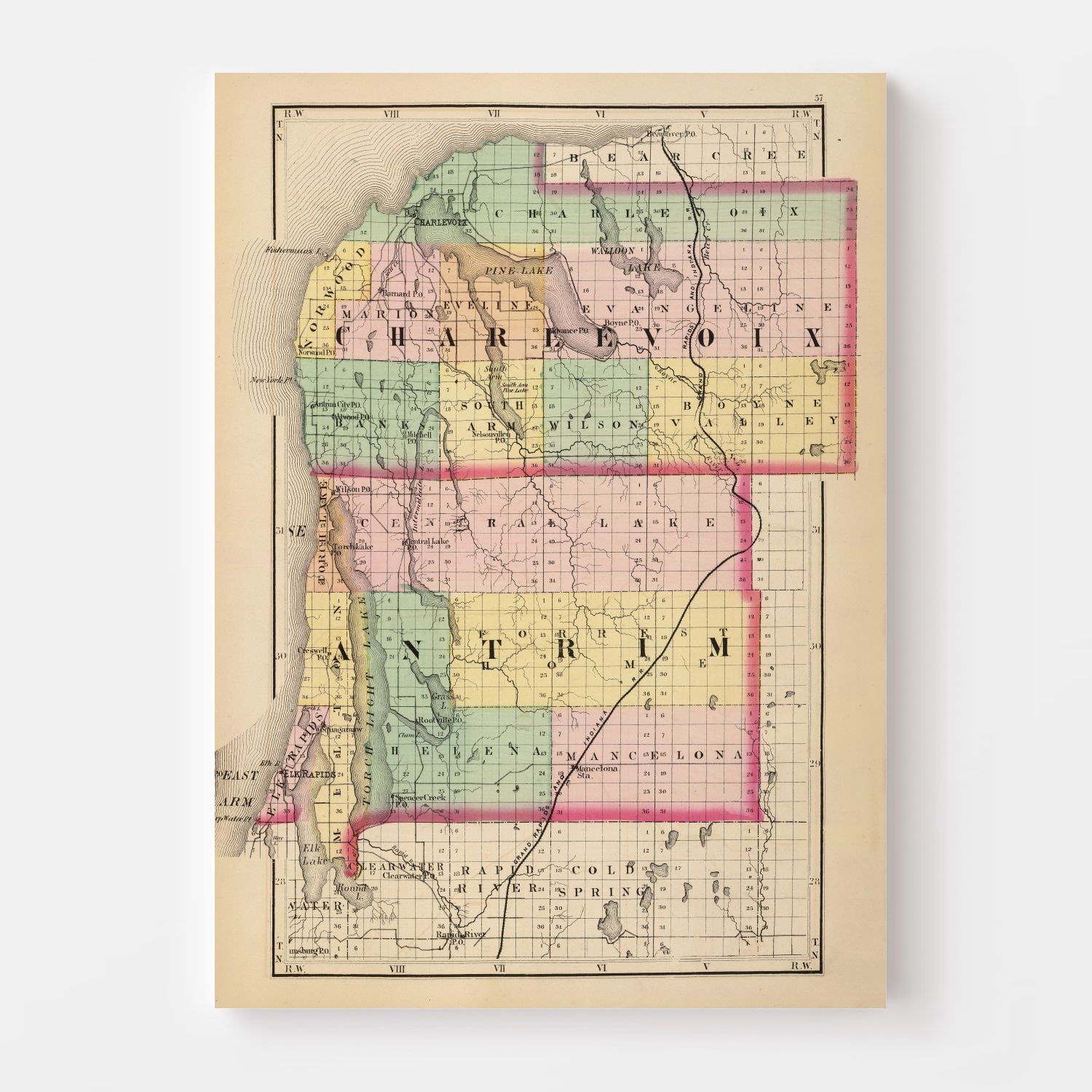 Vintage Map of Charlevoix County, Michigan 1873