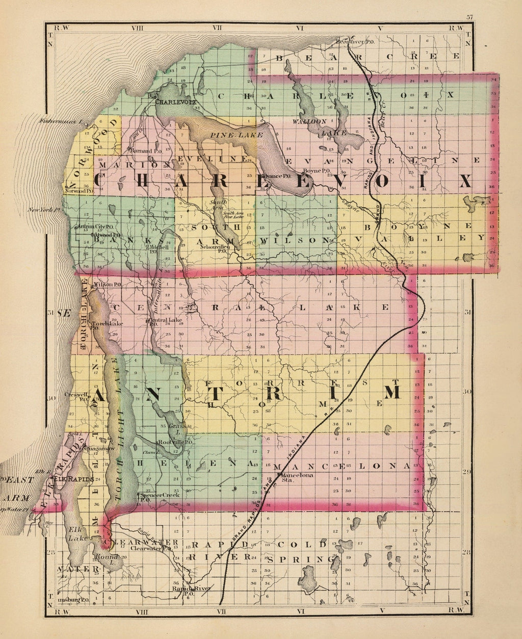 Vintage Map of Charlevoix County, Michigan 1873