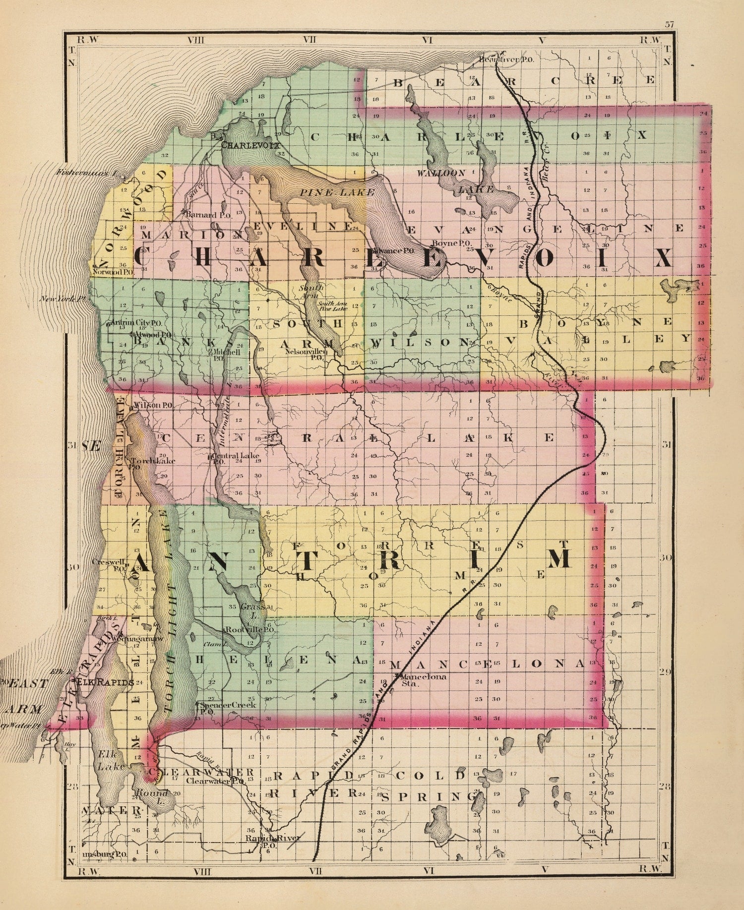 Vintage Map of Charlevoix County, Michigan 1873