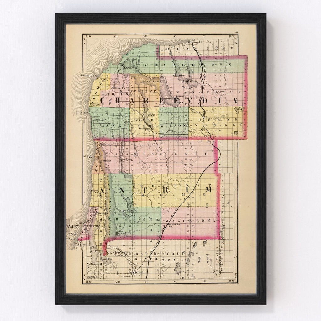 Vintage Map of Charlevoix County, Michigan 1873