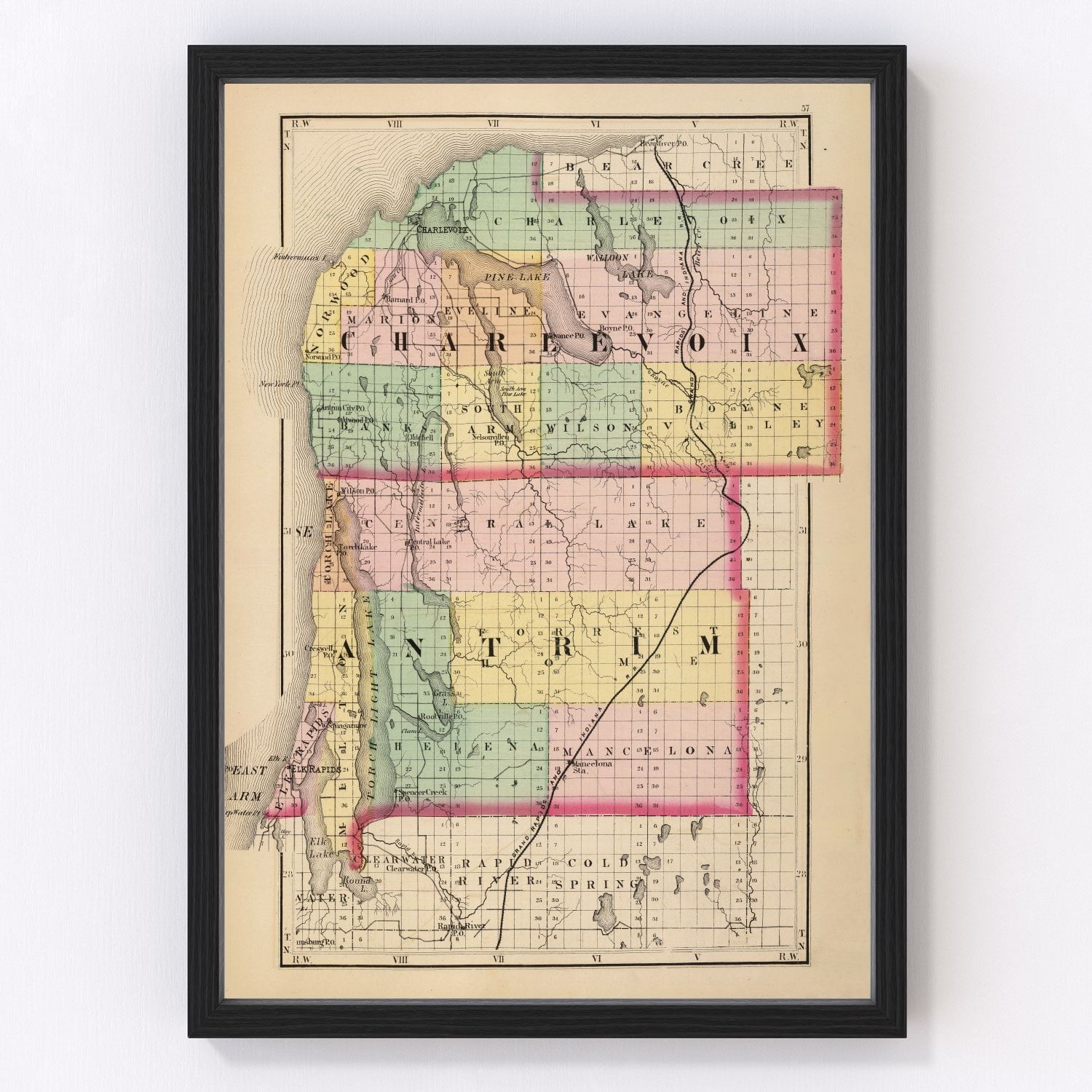 Vintage Map of Charlevoix County, Michigan 1873