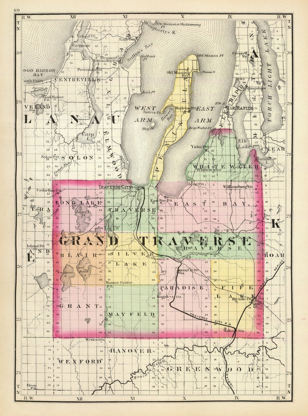 Vintage Map of Grand Traverse County, Michigan 1873