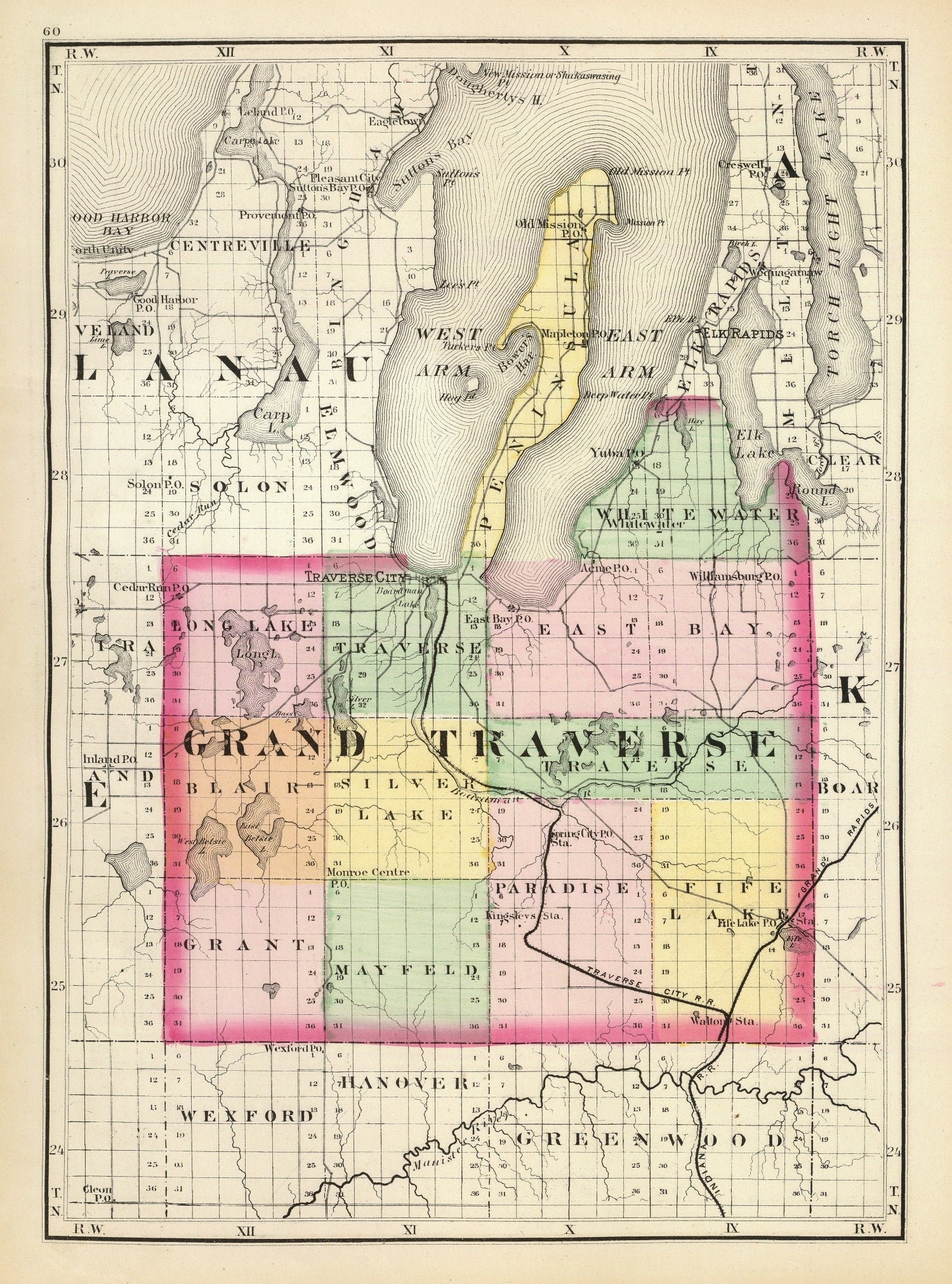 Vintage Map of Grand Traverse County, Michigan 1873