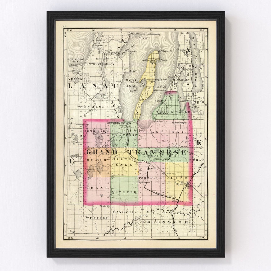 Vintage Map of Grand Traverse County, Michigan 1873