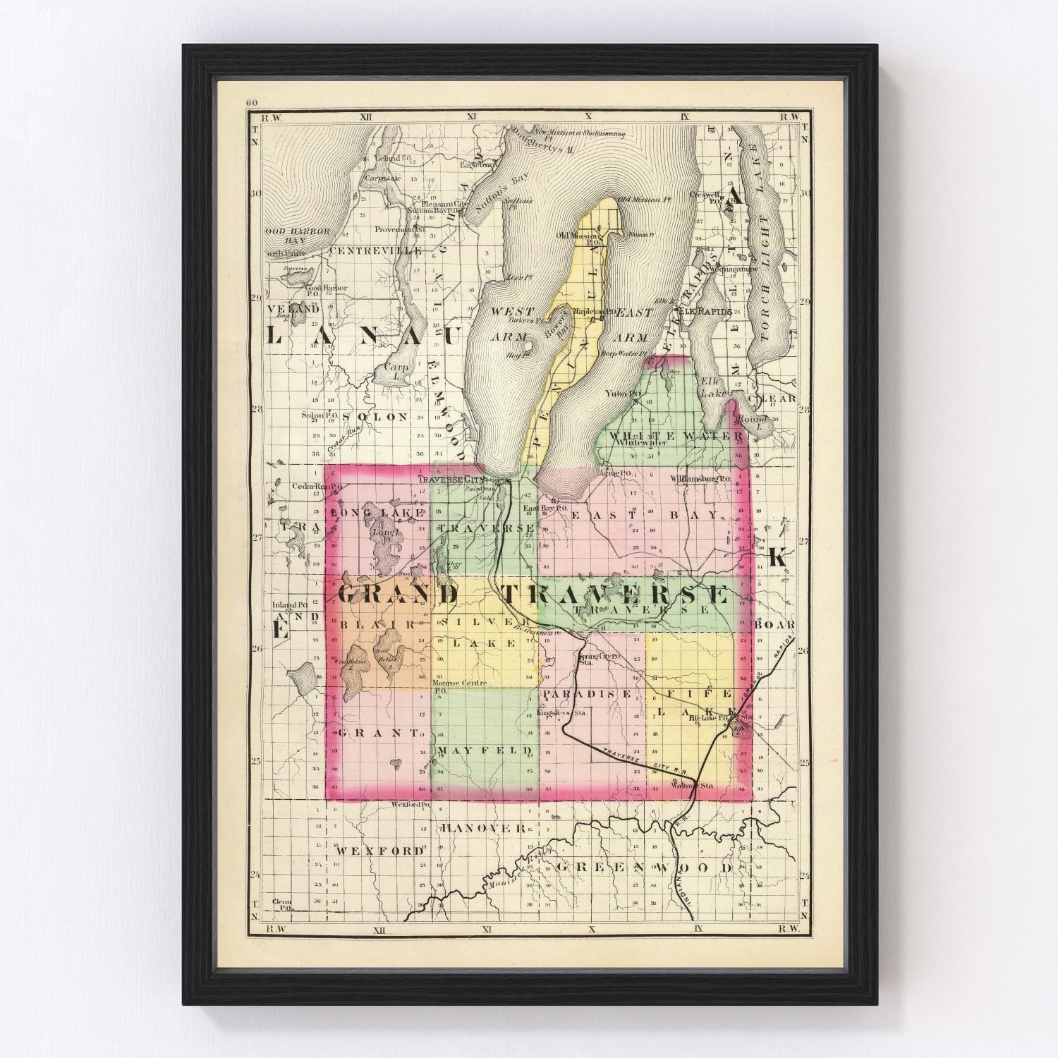 Vintage Map of Grand Traverse County, Michigan 1873
