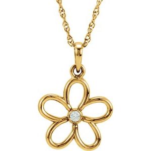 14K Yellow Gold .03 CT Natural Diamond Flower 18" Necklace