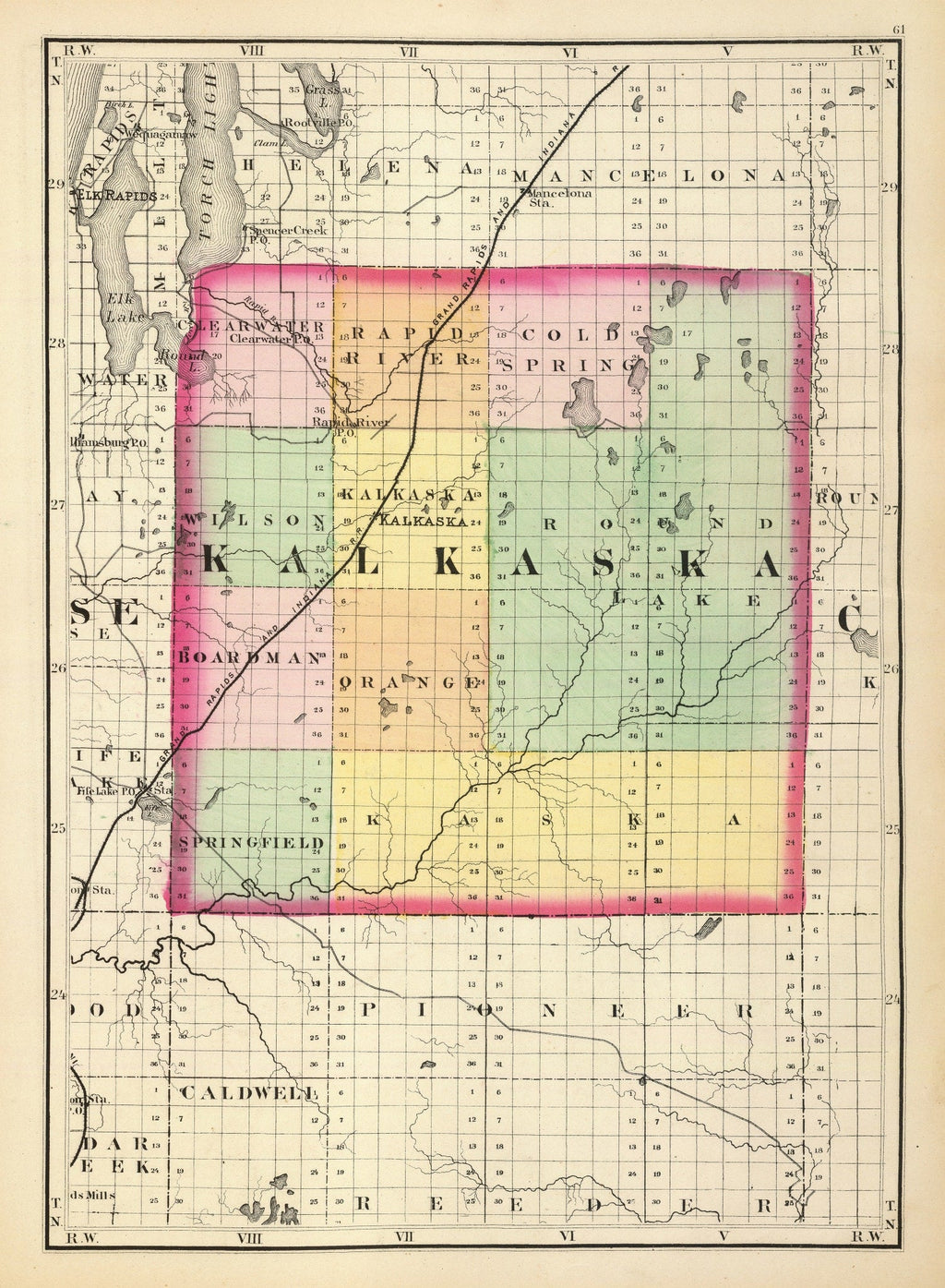 Vintage Map of Kalkaska County, Michigan 1873
