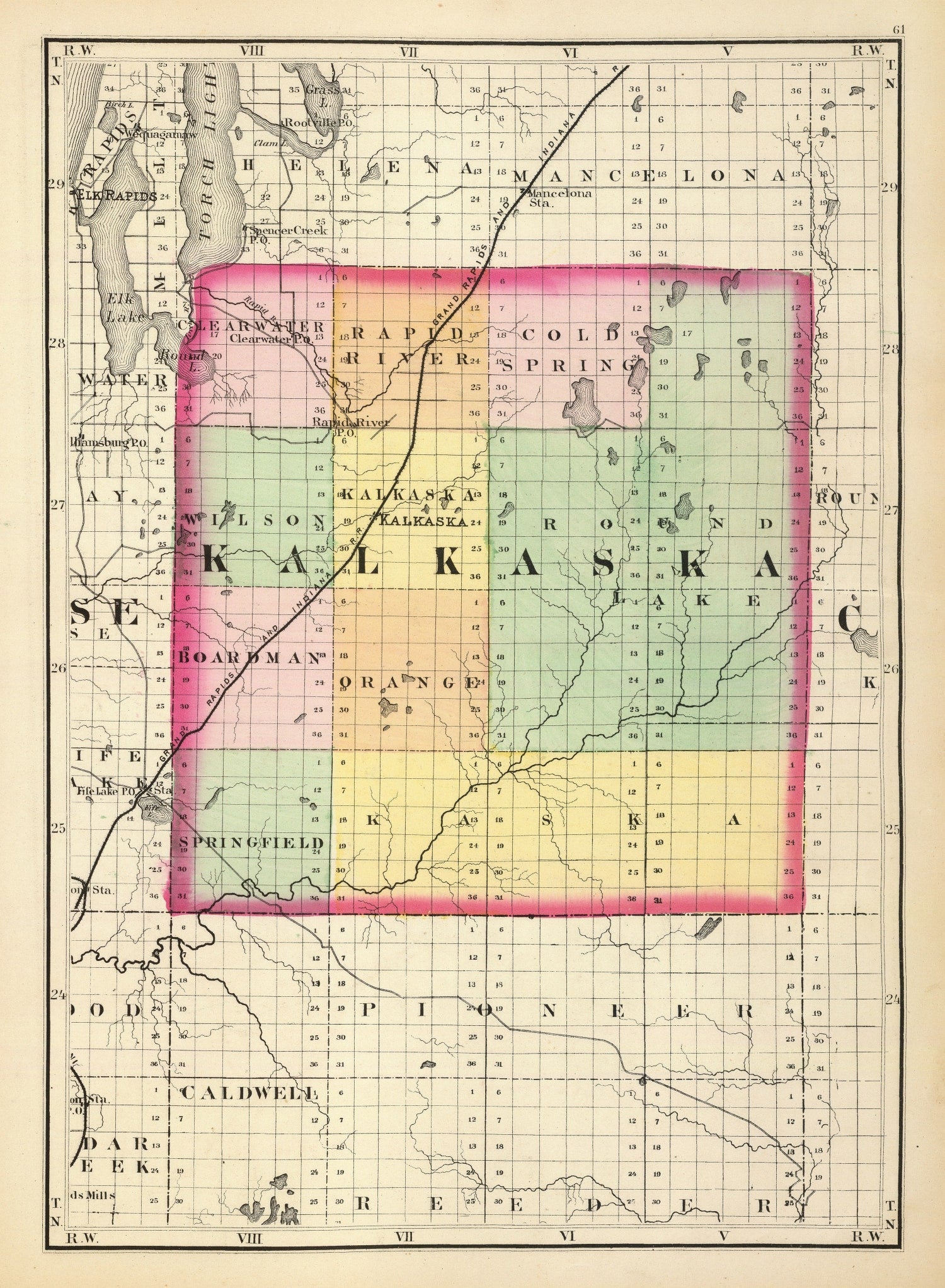 Vintage Map of Kalkaska County, Michigan 1873