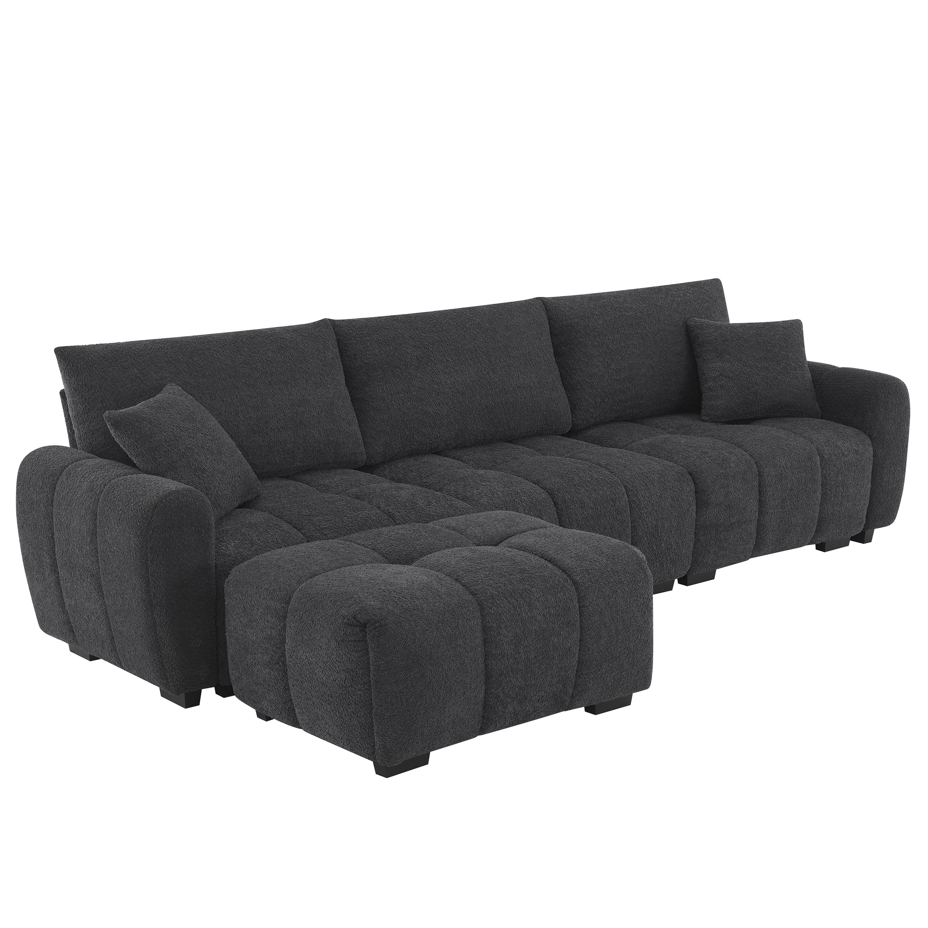 [VIDEO] 110' Modular Sectional Sofa, L Shape with Extra-large Seat, Pull-line Design, Movable Ottoman, High Density Foam, Free Combination, Sturdy Metal&Wood Frame, Boucle Fabric, 3 Colors