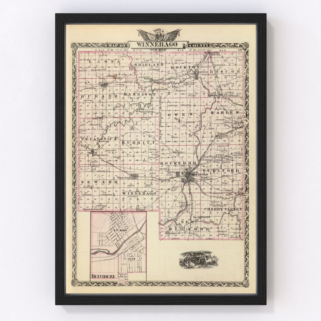 Vintage Map of Winnebago County, Illinois 1876