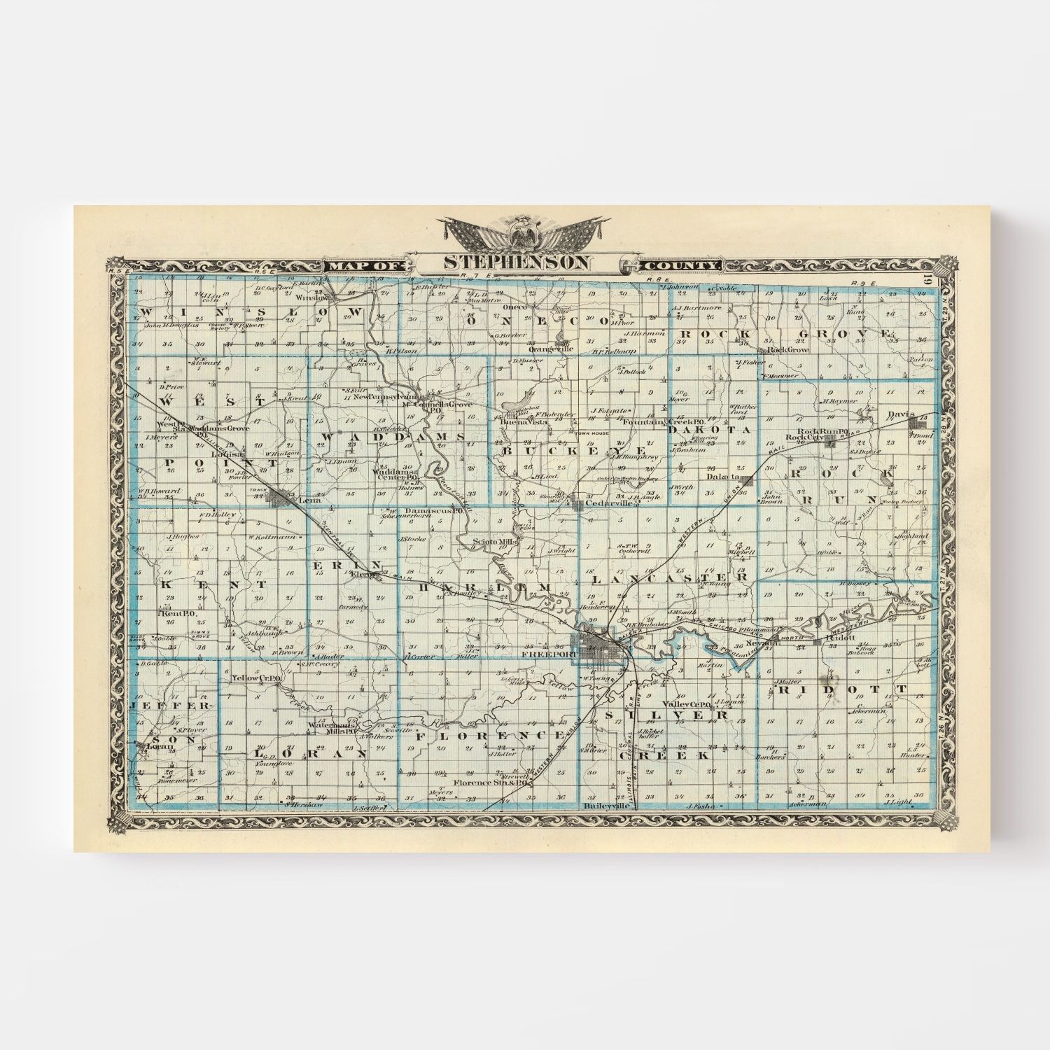 Vintage Map of Stephenson County, Illinois 1876