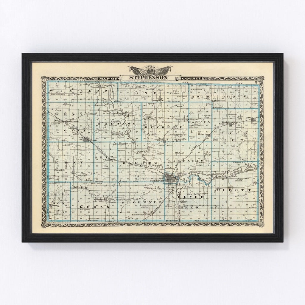 Vintage Map of Stephenson County, Illinois 1876