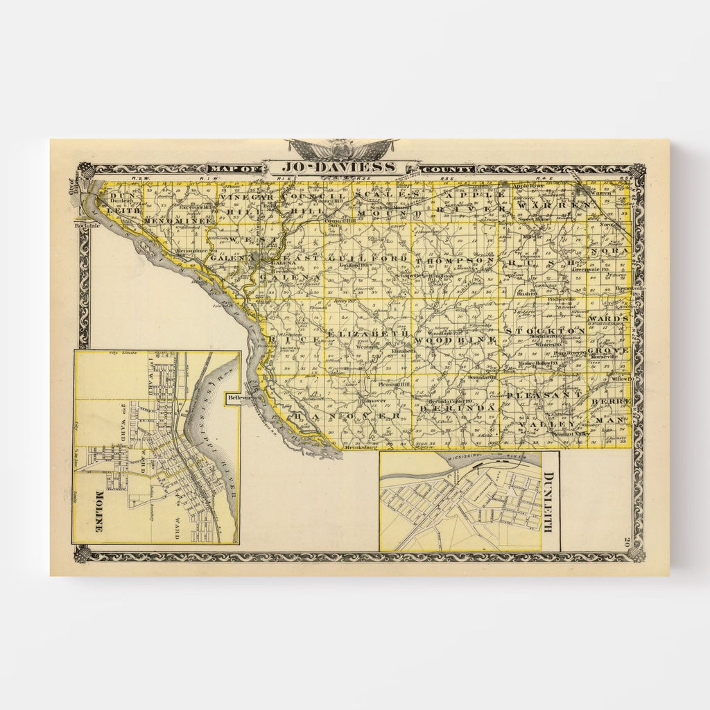 Vintage Map of Jo-Daviess County, Illinois 1876