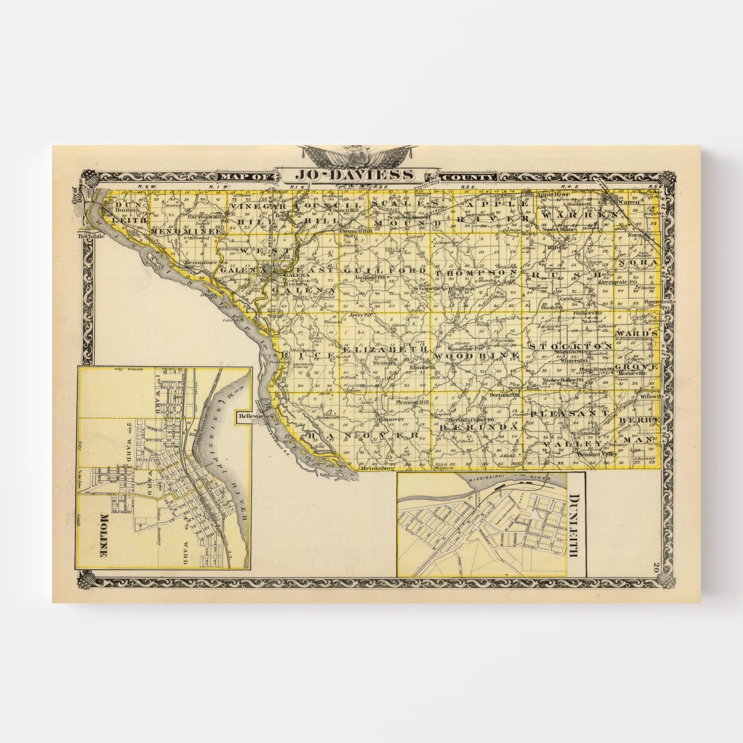 Vintage Map of Jo-Daviess County, Illinois 1876
