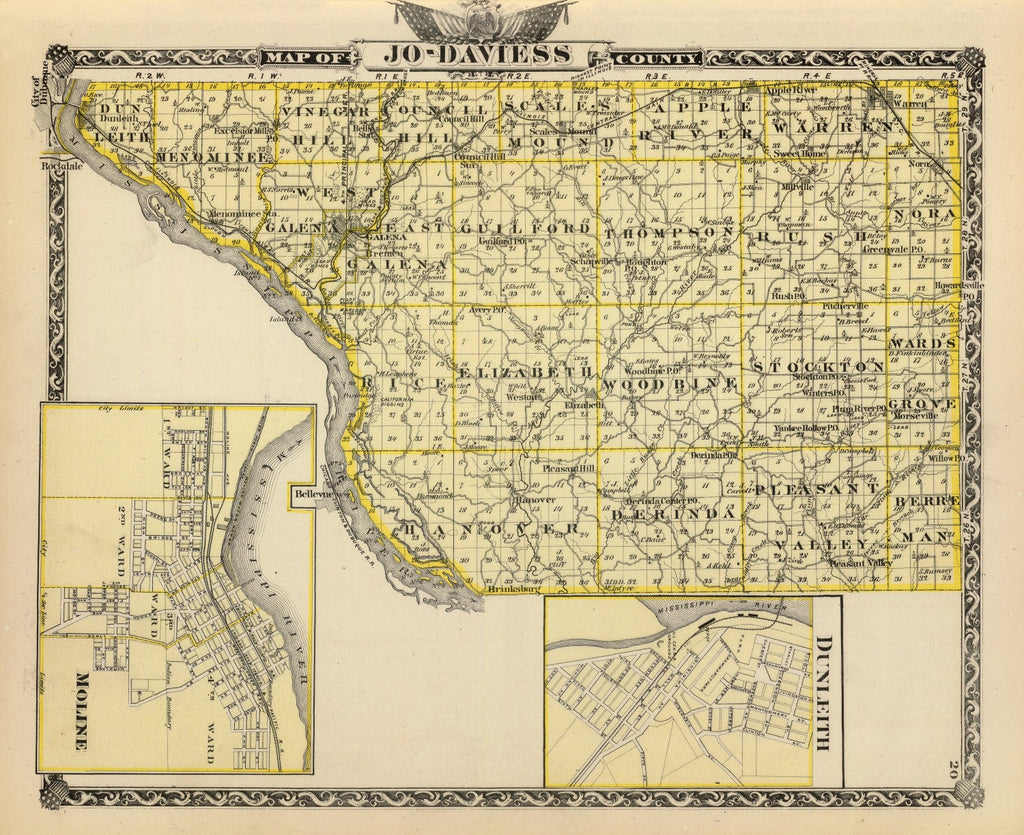 Vintage Map of Jo-Daviess County, Illinois 1876