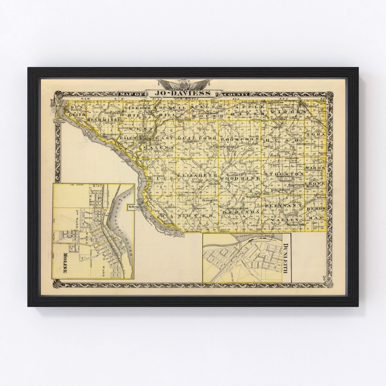 Vintage Map of Jo-Daviess County, Illinois 1876