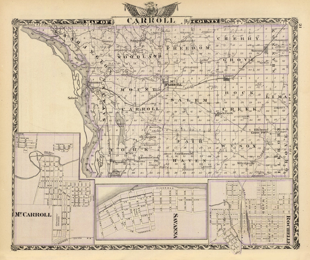 Vintage Map of Carroll County, Illinois 1876