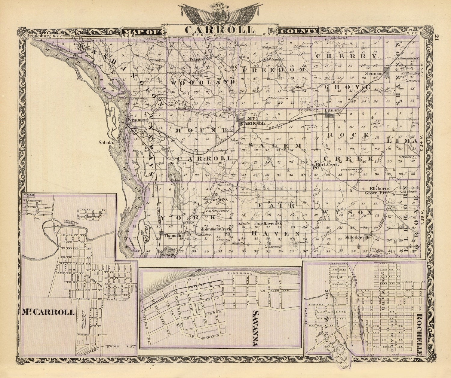 Vintage Map of Carroll County, Illinois 1876