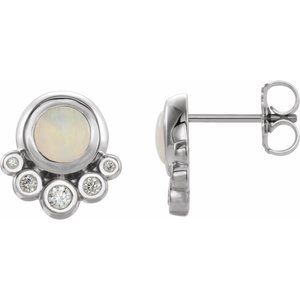 Sterling Silver Natural Opal & 1/8 CTW Natural Diamond Earrings