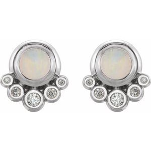 Sterling Silver Natural Opal & 1/8 CTW Natural Diamond Earrings – image 2