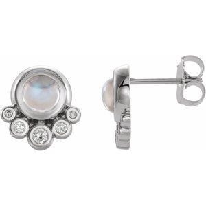 14K White Gold Natural Rainbow Moonstone & 1/8 CTW Natural Diamond Earrings