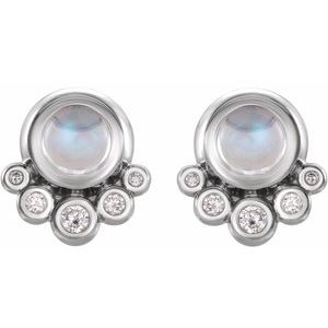 14K White Gold Natural Rainbow Moonstone & 1/8 CTW Natural Diamond Earrings – image 2