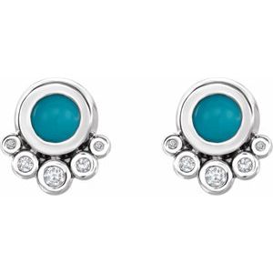 14K White Gold Natural Turquoise & 1/8 CTW Natural Diamond Earrings – image 2