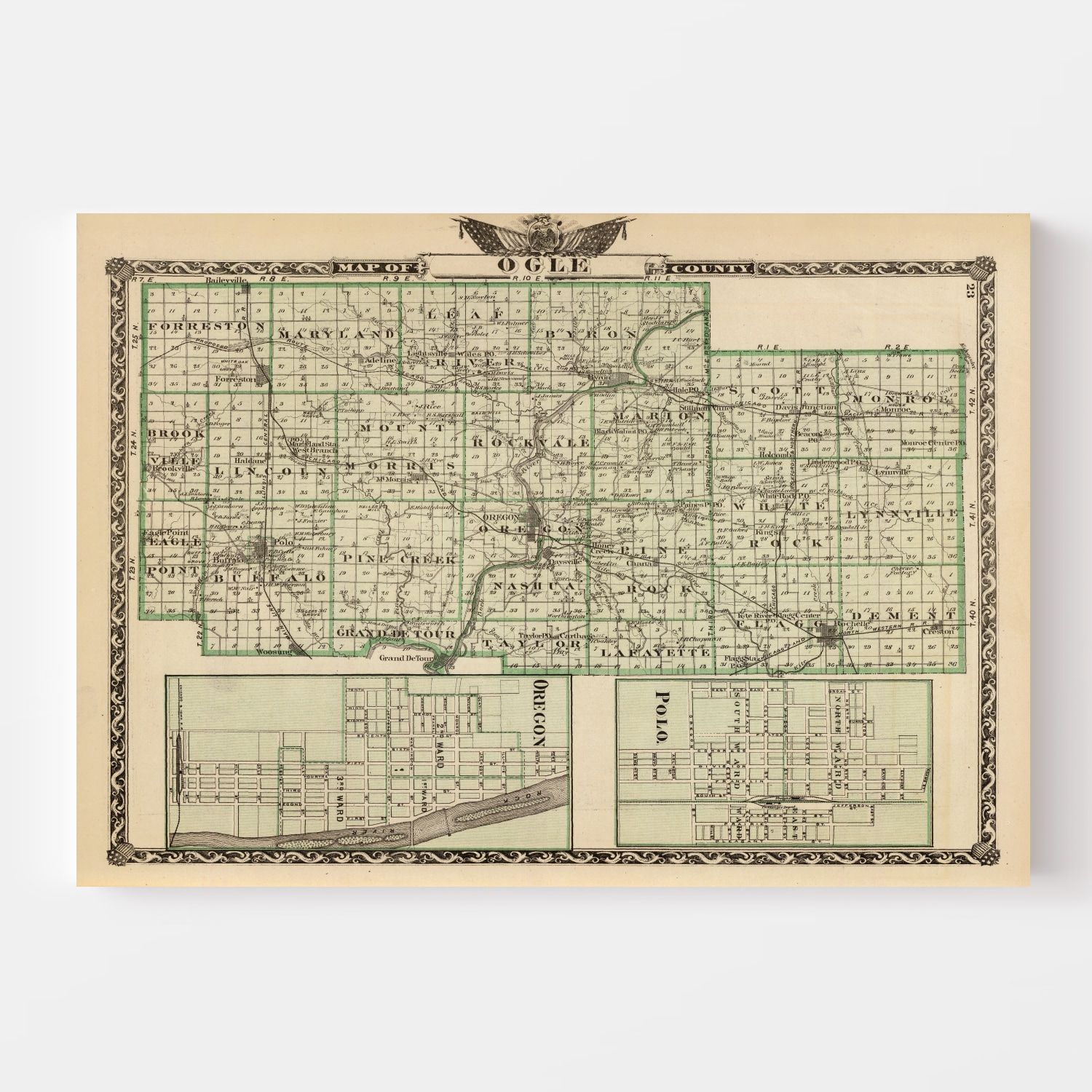 Vintage Map of Ogle County, Illinois 1876