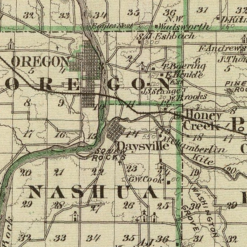 Vintage Map of Ogle County, Illinois 1876